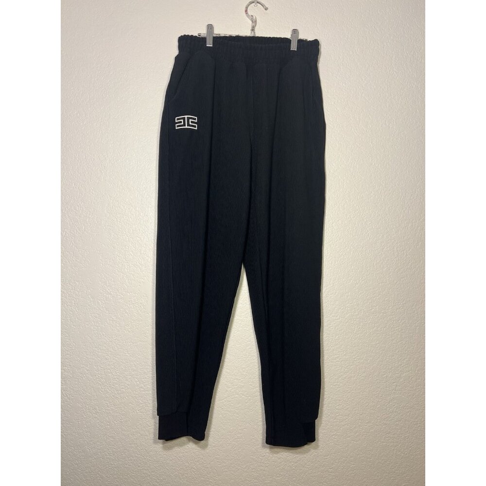 Elisabetta Franchi Black Large Ribbed Jogger Pants
